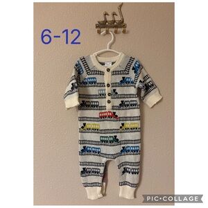 Kids Train Pattern One Piece - Cream and Blue